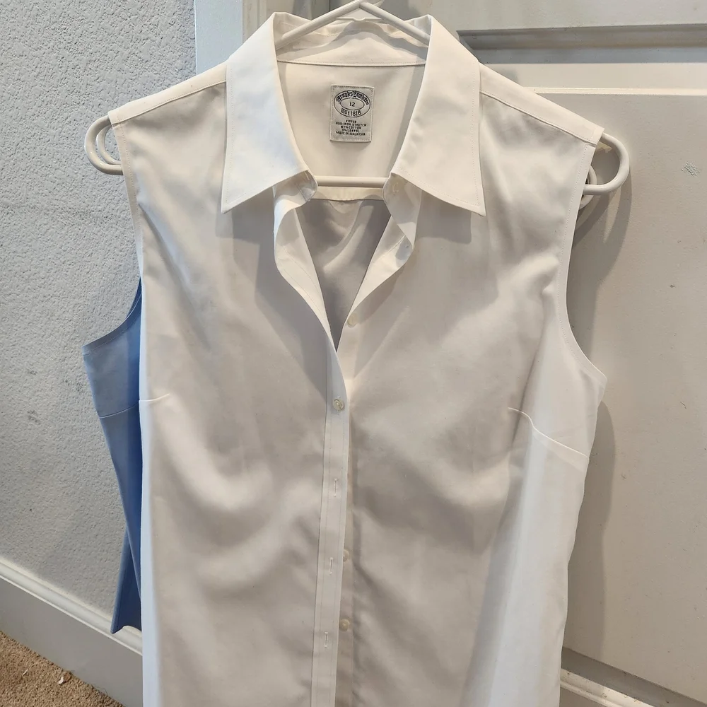 Brooks Brothers White and Blue Sleeveless Button-Down Shirt (lot of 2) - Picture 1 of 3